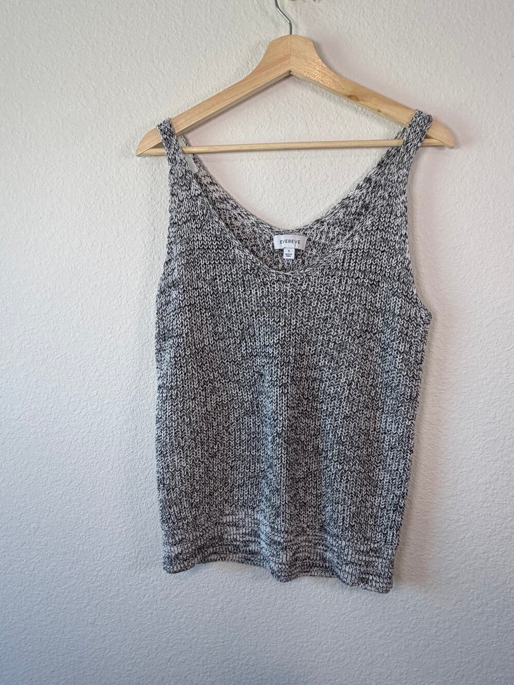 Evereve Black White Marled Knit Sweater Tank Top Scoop Neck Women's Size Sm